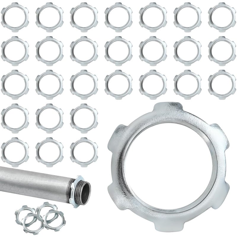 Yaocom 50 Pcs Electrical Conduit Lock Nut Rigid Lock Nut Galvanized Steel Sealing Electrical Conduits Fittings for Rigid IMC Chemical Pipelines and Industry, Silver(3/4 Inch) - Image 1
